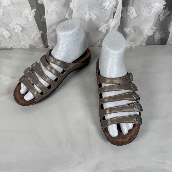 Dansko Shoes - Dansko Metallic Taupe Leather Strappy Slide Sandals Adjustable Concho Comfort 39